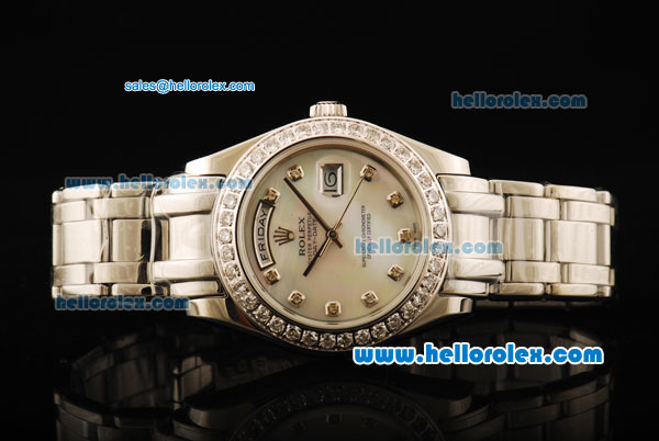 Rolex Day-Date Automatic Movement ETA Coating Case with White MOP Dial and Diamond Markers/Bezel - Click Image to Close